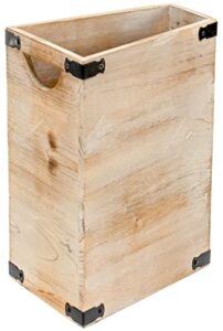 red co. 9.5” x 13” small corner wooden wastebasket trash can bin with cut-out handle in whitewash finish