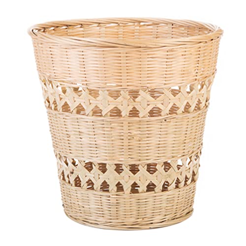 Zerodeko Waste Basket, Boho Woven Trash Can, Small Round Natural Wastebasket Garbage Bin for Bathrooms Kitchens Home Offices (Random Color)