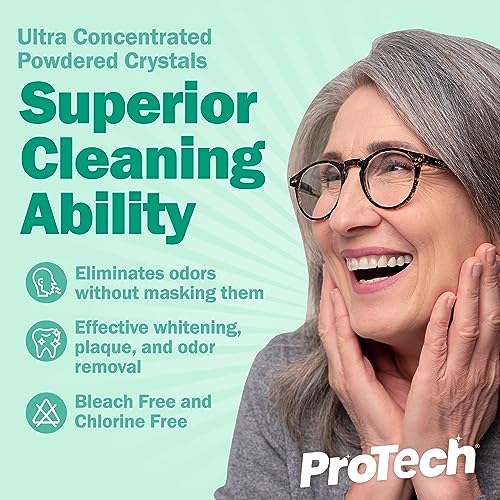 Protech Denture Cleaner 7g (3-Month Supply) Denture Cleanser Foils for Retainers, Nightguards, Mouthguards, and Dentures, Nicotine, Coffee and Iron Cleaning Foils, No Tablets, Long Lasting Packets