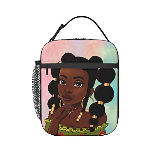 yalinan African Girl Insulated Lunch Bag Black Girl Kids Lunch Box Small Freezable Lunchbox for Teen Girls Teacher Work Middle School Picnic