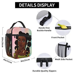 yalinan African Girl Insulated Lunch Bag Black Girl Kids Lunch Box Small Freezable Lunchbox for Teen Girls Teacher Work Middle School Picnic