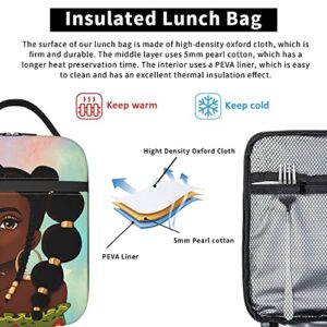 yalinan African Girl Insulated Lunch Bag Black Girl Kids Lunch Box Small Freezable Lunchbox for Teen Girls Teacher Work Middle School Picnic