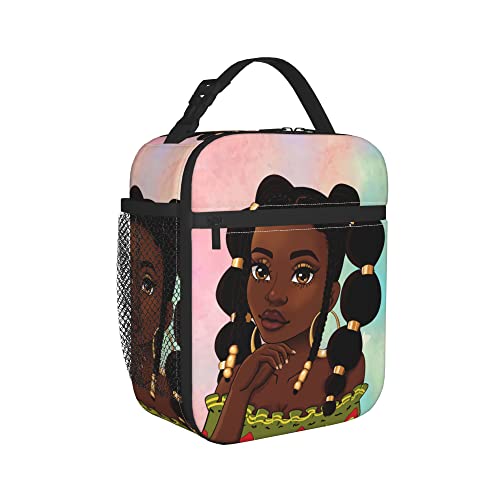 yalinan African Girl Insulated Lunch Bag Black Girl Kids Lunch Box Small Freezable Lunchbox for Teen Girls Teacher Work Middle School Picnic