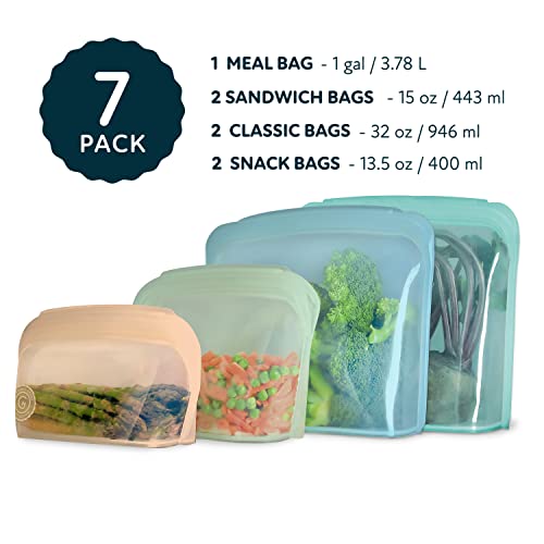 Honest Goods Silicone Food Grade Reusable Storage Bag, 7 Pack, Meal Prep, Snacks, Kid Food, Airtight Leak-Proof Premium Silicone Storage Bags, Microwave & Freezer-Safe (Multi)