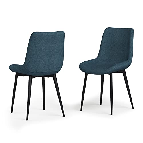 SIMPLIHOME Rosemead Mid Century Modern Dining Chair (Set of 2) in Blue Linen Look Fabric, For the Dining Room