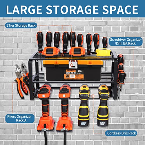 Auxu Power Tool Organizer, Garage Tool Organizers and Storage, 3 Layers Heavy Duty Metal Tool Floating Shelf, Drill Holder Wall Mount, Utility Storage Rack for Cordless Drill (3 Layer)