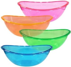 friwer neon oval plastic contoured serving bowls, party snack or salad bowl 80 oz. set in pink blue green orange set of 4