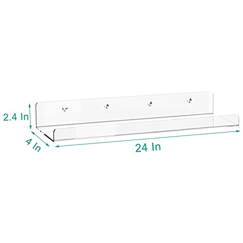 steauty 24 Inch Acrylic Floating Shelves,4Pack Invisible Clear Acrylic Bookshelf,5MM Thick Acrylic Wall Mounted Shelf