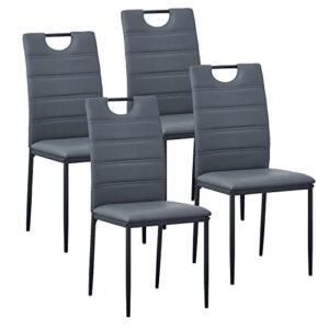 modern dining chairs set of 4 w/pu leather seat 300 lbs capacity mid century dining room chairs upholstered kitchen chairs w/metal legs for restaurant/living room/waiting room/farmhouse - gray