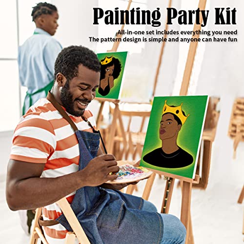 VOCHIC Paint and Sip Kit Pre Drawn for Painting for Adults Stretched Canvases for Painting Paint Party Kits Couples Games Date Night Ideas (2 Pack) Painting Canvas Afro Queen King 8x10 Paint Art Set