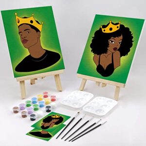 VOCHIC Paint and Sip Kit Pre Drawn for Painting for Adults Stretched Canvases for Painting Paint Party Kits Couples Games Date Night Ideas (2 Pack) Painting Canvas Afro Queen King 8x10 Paint Art Set