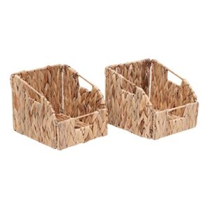water hyacinth storage baskets with handles,seagrass storage basket,wicker baskets,small folding 2 packs handmade woven baskets 9.4"l x 7.9"w x 7.5 "h (water hyacinth)