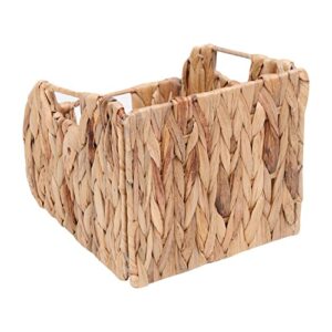 Water Hyacinth Storage Baskets with Handles,Seagrass Storage Basket,Wicker Baskets,Small Folding 2 Packs Handmade Woven Baskets 9.4"L x 7.9"W x 7.5 "H (water hyacinth)