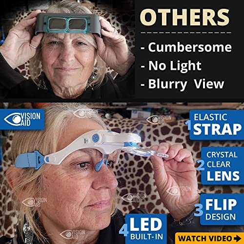 Vision Aid Magnifying Glasses with LED Light 5 Lenses Headband Case Hands Free Lighted Dental Loupe Head Magnifier Optivisor for Hobby Crafts Painting Close Work