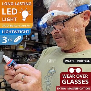 Vision Aid Magnifying Glasses with LED Light 5 Lenses Headband Case Hands Free Lighted Dental Loupe Head Magnifier Optivisor for Hobby Crafts Painting Close Work