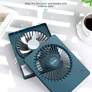 FARADAY Small Table Fans Rechargeable Portable 180°Tilt Folding Desk Fans Battery Operated Personal Fan Ultra Quiet For Home Bedroom Office Desktop, 3 Speeds (Deep Green)