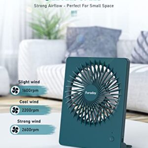 FARADAY Small Table Fans Rechargeable Portable 180°Tilt Folding Desk Fans Battery Operated Personal Fan Ultra Quiet For Home Bedroom Office Desktop, 3 Speeds (Deep Green)