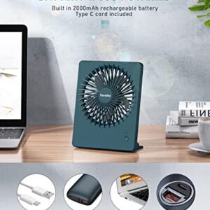 FARADAY Small Table Fans Rechargeable Portable 180°Tilt Folding Desk Fans Battery Operated Personal Fan Ultra Quiet For Home Bedroom Office Desktop, 3 Speeds (Deep Green)