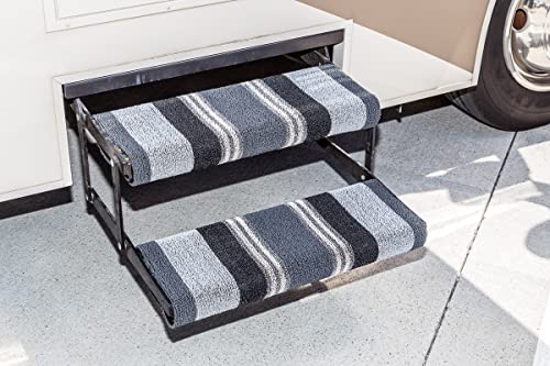 ShadePro RV Step Covers - 2 Pack (Black) - Adjustable Wrap Around Stair Rug Covers for RVs, Campers, and Trailers - 24 Inches - Trim to The Perfect Size - Fits Straight or Curved RV Steps