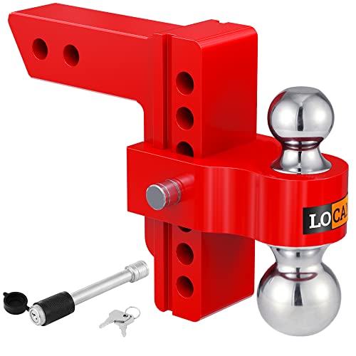 LOCAME Adjustable Trailer Hitch, Fits 2-Inch Receiver, 6-Inch Drop Aluminum 1-7/8'' & 2'' Tow Ball Drop Hitch,12,500 LBS GTW-Tow Hitch for Heavy Duty Truck with Double Stainless Locks, Red, LC0046