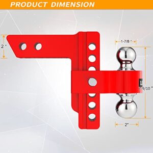 LOCAME Adjustable Trailer Hitch, Fits 2-Inch Receiver, 6-Inch Drop Aluminum 1-7/8'' & 2'' Tow Ball Drop Hitch,12,500 LBS GTW-Tow Hitch for Heavy Duty Truck with Double Stainless Locks, Red, LC0046