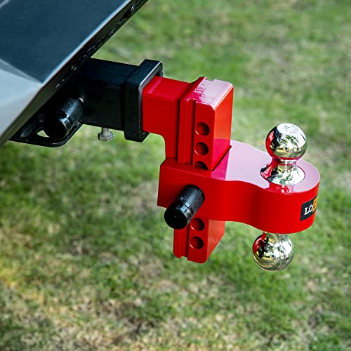 LOCAME Adjustable Trailer Hitch, Fits 2-Inch Receiver, 6-Inch Drop Aluminum 1-7/8'' & 2'' Tow Ball Drop Hitch,12,500 LBS GTW-Tow Hitch for Heavy Duty Truck with Double Stainless Locks, Red, LC0046