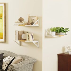 TEAMIX Set of 2 White Floating Shelves 23.6 inch, Wood Wall Mounted Book Shelf Hanging Shelf Organizer with Heavy-Duty Brackets for Living Room, Bathroom, Kitchen, Bedroom (White+Maple)
