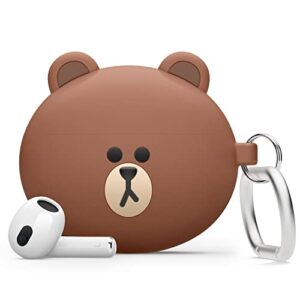 elago | line friends case compatible with airpods 3 case cover, cute 3d design case compatible with airpods 3rd generation case 2021, protective silicone case with keychain, wireless charging (brown)