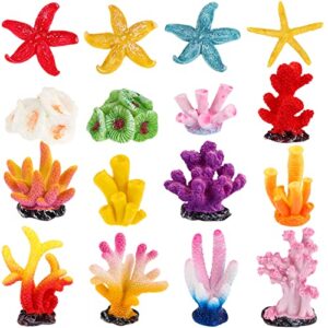 RUSUANJUN 16 Pcs Artificial Coral Plant Aquarium Decorations Coral Reef Decor Premium Quality Artificial Craft Resin Multicolor Aquarium Decor for Fish Tank Aquarium Landscape