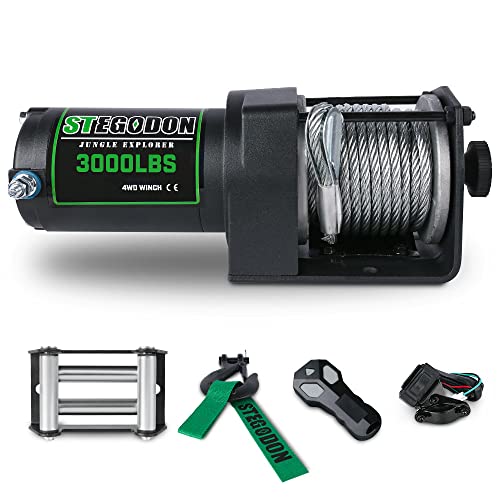 STIMULATER 3000lb ATV/UTV Winch,Electric Winch 12V,Winch with Steel Cable,Steel Wire Winch with Wireless Remote and Wired Remote,with Hawse Fairlead,IP67 Waterproof,Suitable for Most ATVs and UTVs