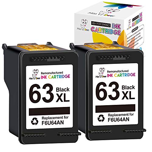 Miss Deer Remanufactured Ink Cartridge 63XL Black High-yield Replacement for HP 63 63XL for HP OfficeJet 3830 5255 4650 Envy 4520 4510 4513 DeskJet 1112 1110 3630 3632 3634 2130 2132 Printer (2 Black)