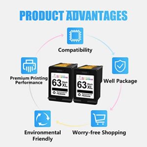 Miss Deer Remanufactured Ink Cartridge 63XL Black High-yield Replacement for HP 63 63XL for HP OfficeJet 3830 5255 4650 Envy 4520 4510 4513 DeskJet 1112 1110 3630 3632 3634 2130 2132 Printer (2 Black)