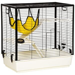 pawhut small animal cage habitat indoor pet play house for guinea pigs ferrets chinchillas, with accessories hammock water bottle balcony ramp food dish, 31.5", yellow