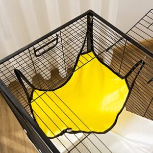 PawHut Small Animal Cage Habitat Indoor Pet Play House for Guinea Pigs Ferrets Chinchillas, with Accessories Hammock Water Bottle Balcony Ramp Food Dish, 31.5", Yellow