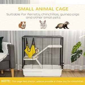 PawHut Small Animal Cage Habitat Indoor Pet Play House for Guinea Pigs Ferrets Chinchillas, with Accessories Hammock Water Bottle Balcony Ramp Food Dish, 31.5", Yellow