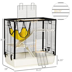 PawHut Small Animal Cage Habitat Indoor Pet Play House for Guinea Pigs Ferrets Chinchillas, with Accessories Hammock Water Bottle Balcony Ramp Food Dish, 31.5", Yellow