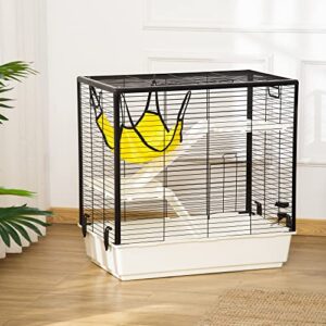 PawHut Small Animal Cage Habitat Indoor Pet Play House for Guinea Pigs Ferrets Chinchillas, with Accessories Hammock Water Bottle Balcony Ramp Food Dish, 31.5", Yellow