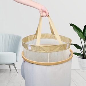 105L Laundry Hamper with Wheels, Collapsible Round Laundry Basket with Lid, Easy Transportation Laundry Organizer with Bamboo Handle for Storage