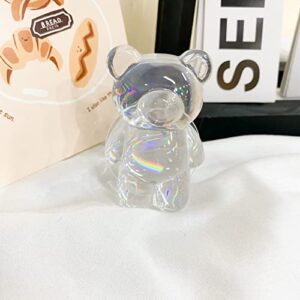 curfair Mobile Phone Grip Stand 3D Laser Bear Phone Griptok Folding Finger Stand Easy Installation Smooth Transparent