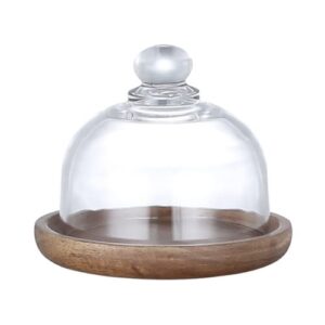 glass dome with wooden base mini cheese plant platter dessert plate cake plate for cheese candy decorative and succulents display clear glass jar 4.13"x3.74"x3.15"
