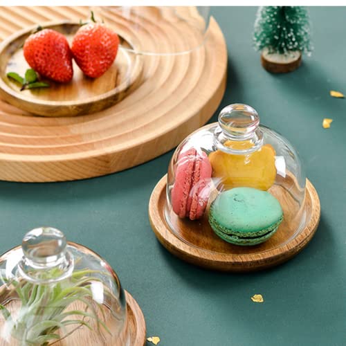 Glass Dome with Wooden Base Mini Cheese Plant Platter Dessert Plate Cake Plate for Cheese Candy Decorative and Succulents Display Clear Glass Jar 4.13"x3.74"x3.15"