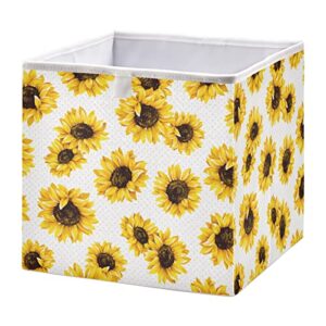 RunningBear Sunflowers Vintage Floral Storage Basket Storage Bin Square Collapsible Storage Containers Shelves Cloth Baskets Organizer for Office Outside Cars