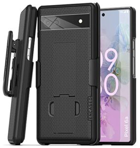 encased duraclip designed for pixel 6a belt clip case (slim-fit) phone holster case with kickstand, black (google pixel 6a)