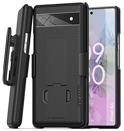 Encased DuraClip Designed for Pixel 6a Belt Clip Case (Slim-fit) Phone Holster Case with Kickstand, Black (Google Pixel 6a)