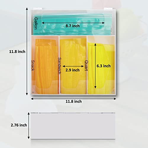 Ziplock Food Bag Storage Organizer, Acrylic Baggie Organizer Plastic Bag Dispenser Holder For Gallon Quart Sandwich And Snack, Compatible with Ziploc, Solimo, Hefty, Glad, Up&Up, GreatValue (Clear)