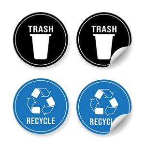 carrotez recycle & trash logo stickers for trash cans, garbage containers, recycle bins, waterproof recycle stickers, organize trash at home, office, strong self adhesive decals, 4x4 inches (4 pack)