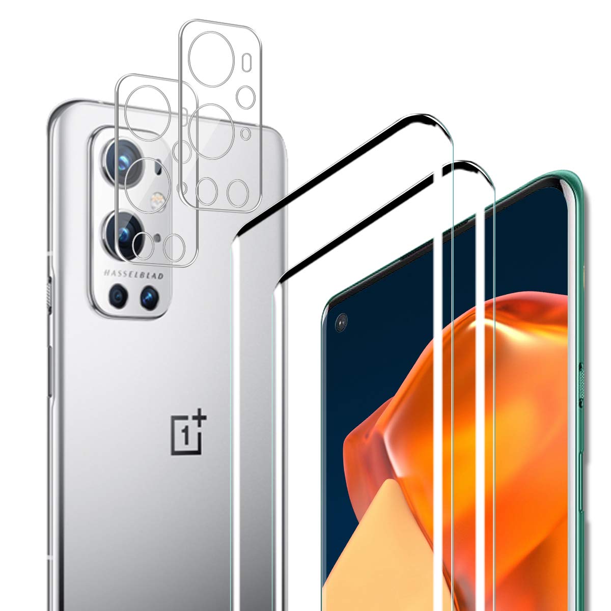 OnePlus 9 Pro Screen Protector + Camera Lens Protectors By BIGFACE, [2 + 2 Pack] Full Premium HD Clarity Coverage Premium Tempered Glass, Anti-Scratch, 3D Touch Accuracy Anti Bubble Film