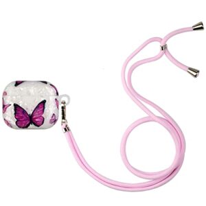 ivy case for airpods 3 soft imd&tpu shell grain silicone skin cover case with keychain & long lanyard - butterfly