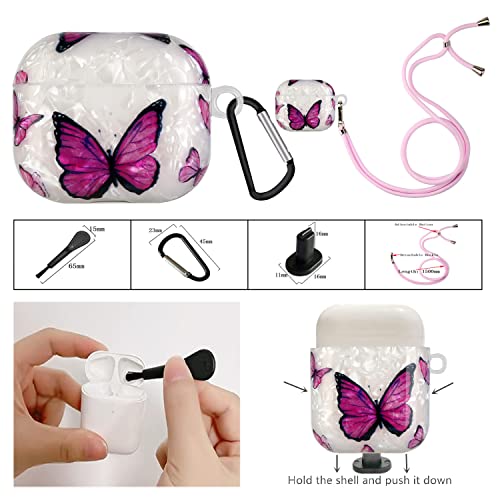 IVY Case for AirPods 3 Soft IMD&TPU Shell Grain Silicone Skin Cover Case with Keychain & Long Lanyard - Butterfly