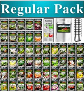 50 vegetable & fruit seeds for planting your outdoor & indoor home seed garden gear. 12,500 seeds, 50 seed markers, growing guide, & survival package. gardening heirloom non-gmo veggie seed b&km farms
